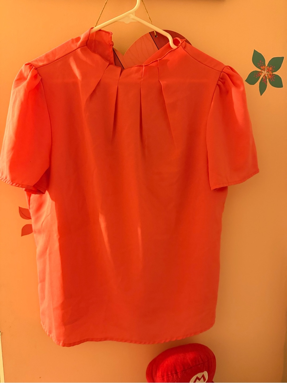 Women's Short Sleeve Pleated pink Coral Blouse